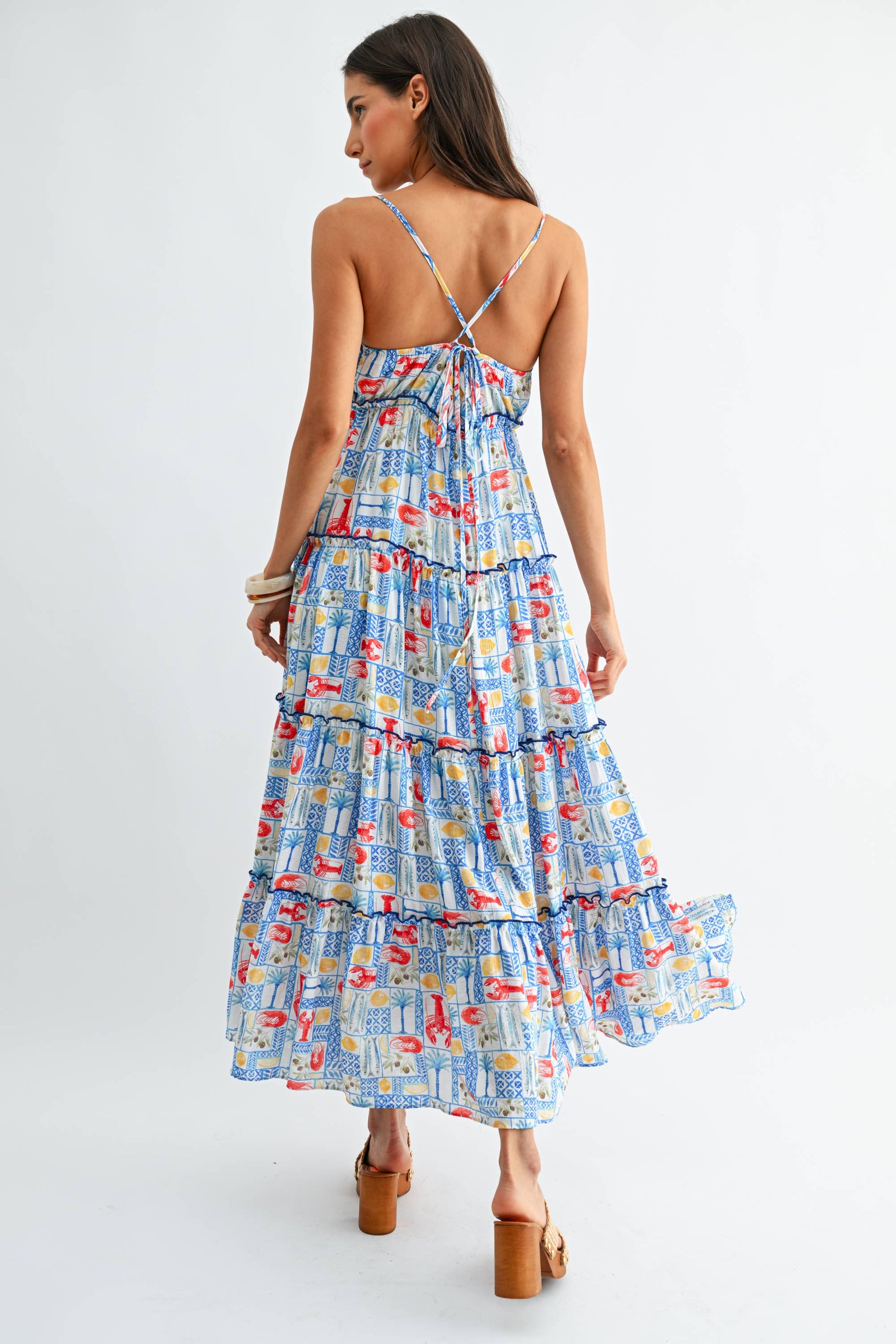 Tiered Maxi Dress with Mediterranean Tile Print