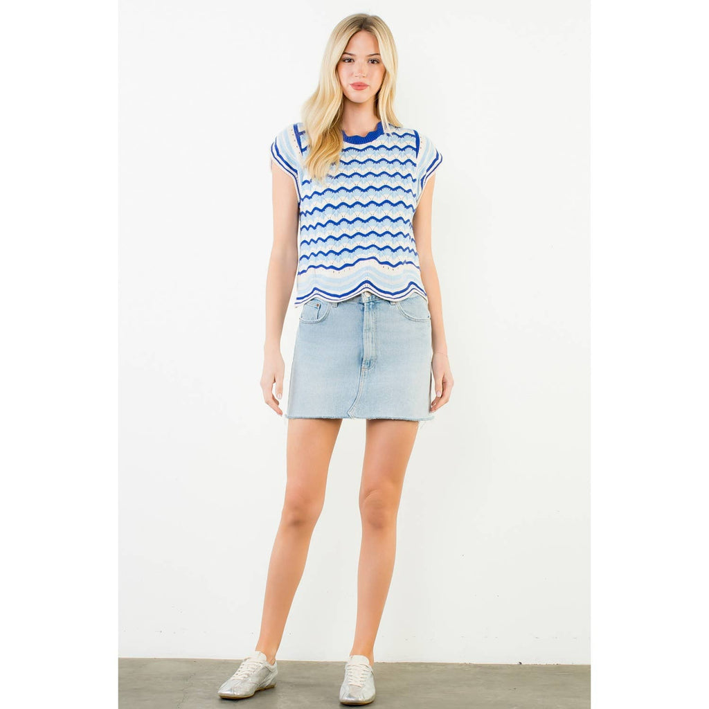 Short Sleeve Striped Pattern Knit Top