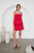 Scallop Eyelet Tie Strap Top
