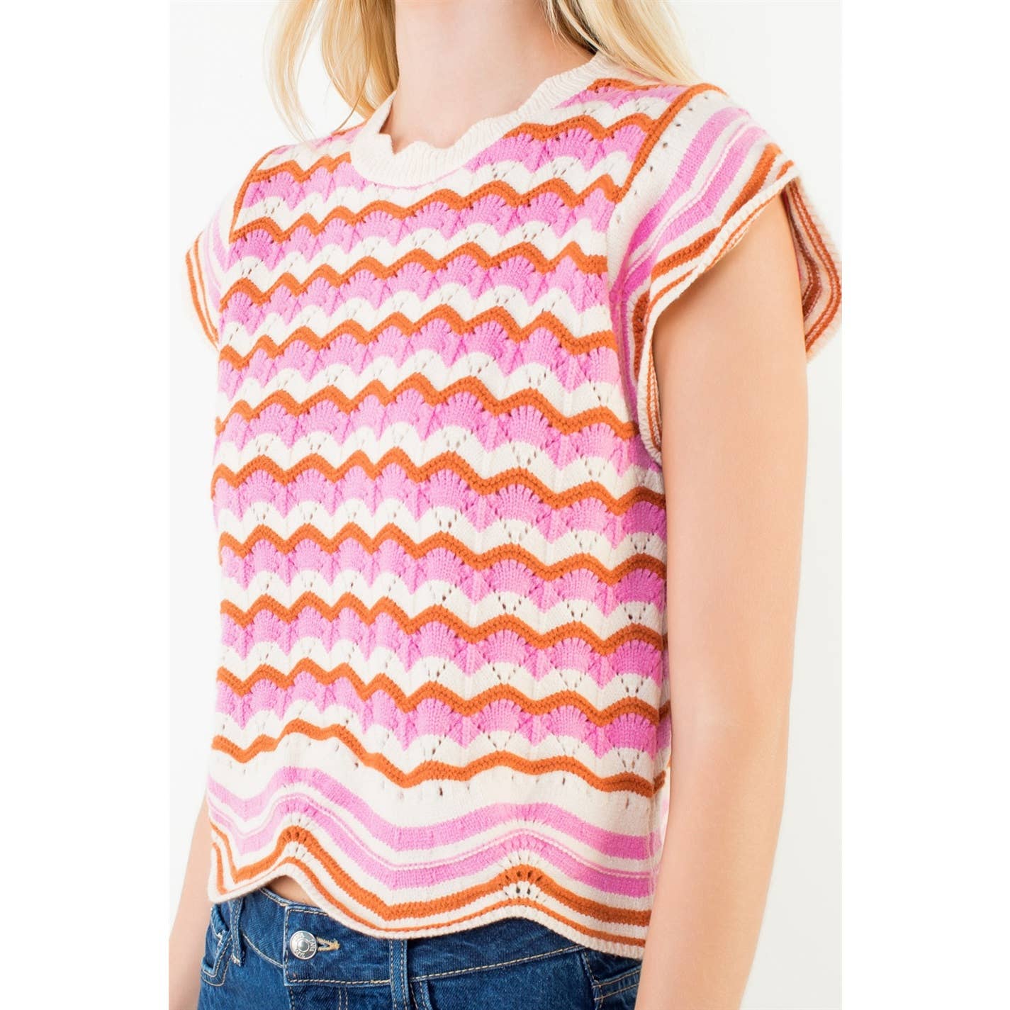 Short Sleeve Striped Pattern Knit Top