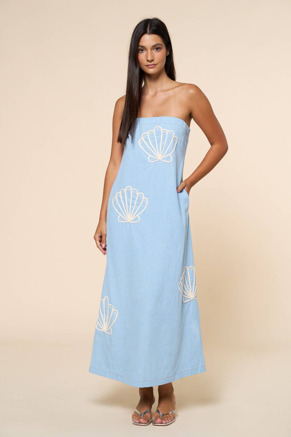 Seashell Embroidered Tube Maxi Dress