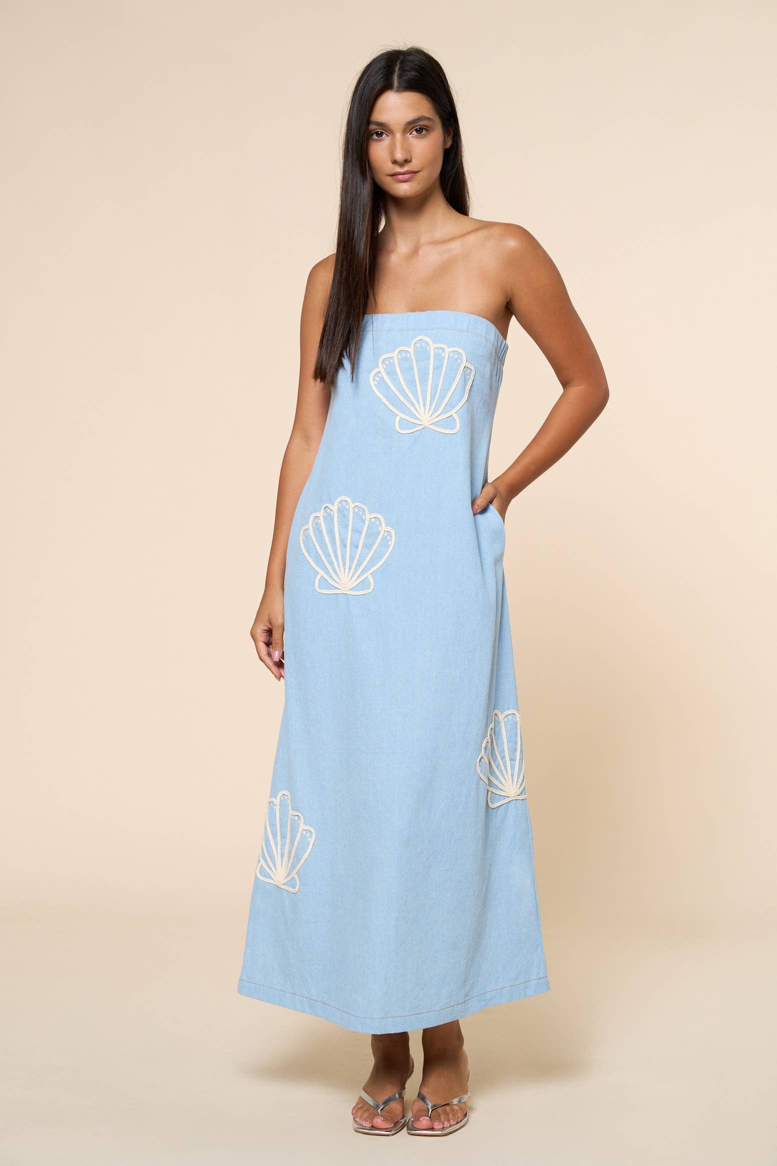 Seashell Embroidered Tube Maxi Dress