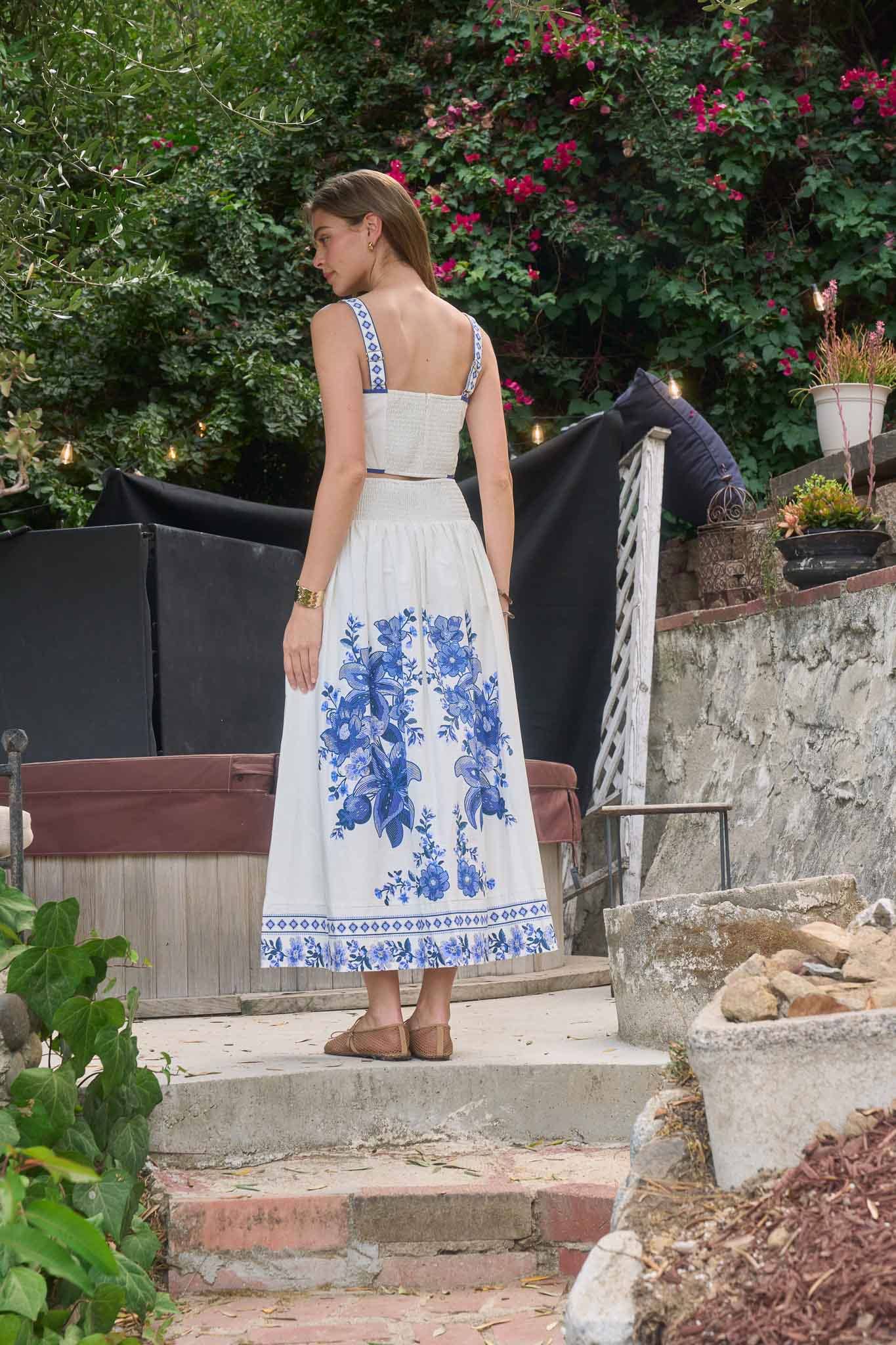 Floral Border Midi Skirt