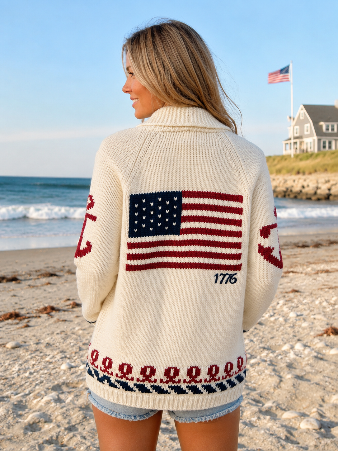 Sailboat & 1776 Flag Varsity Cardigan