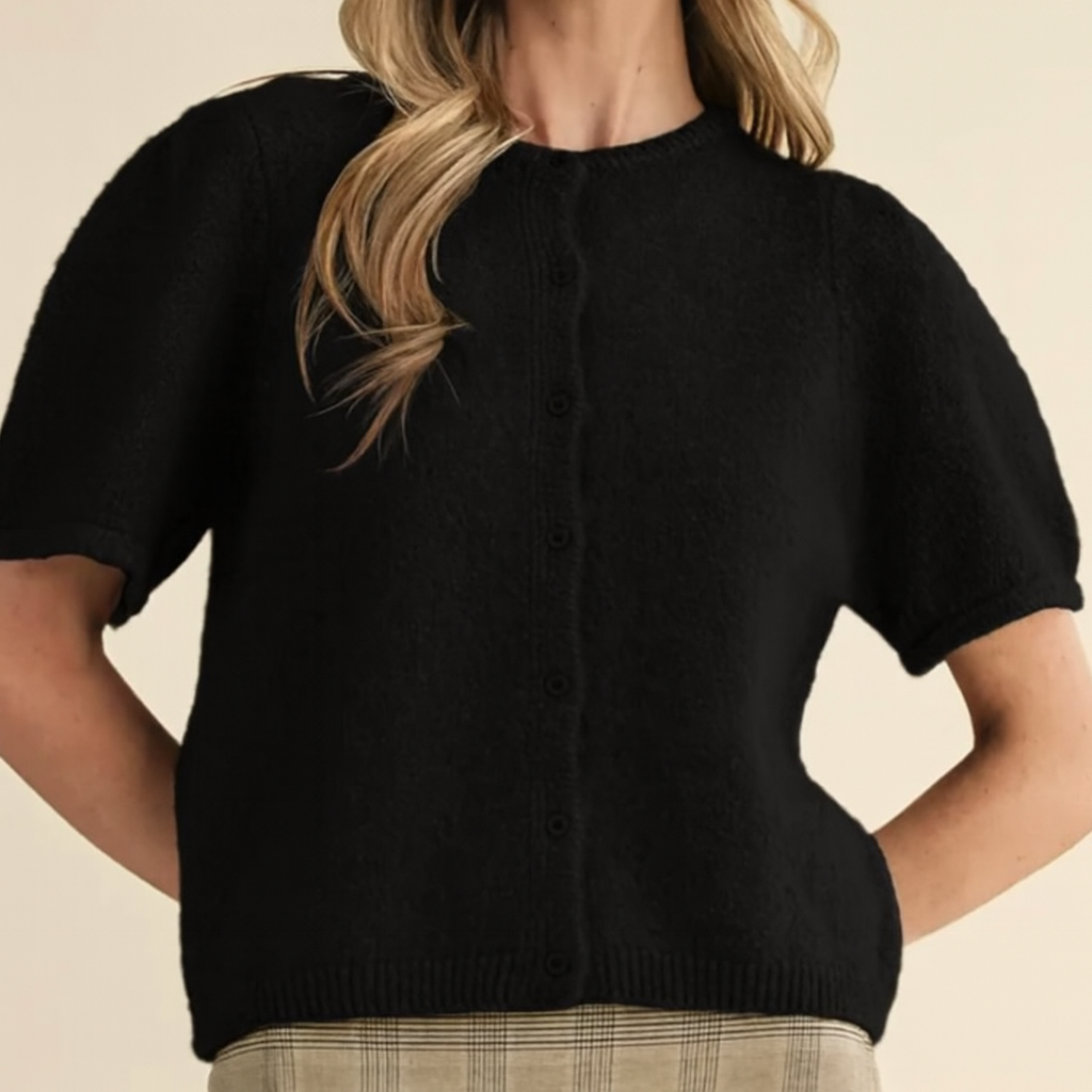 Short Puff Sleeve Sweater Cardigan