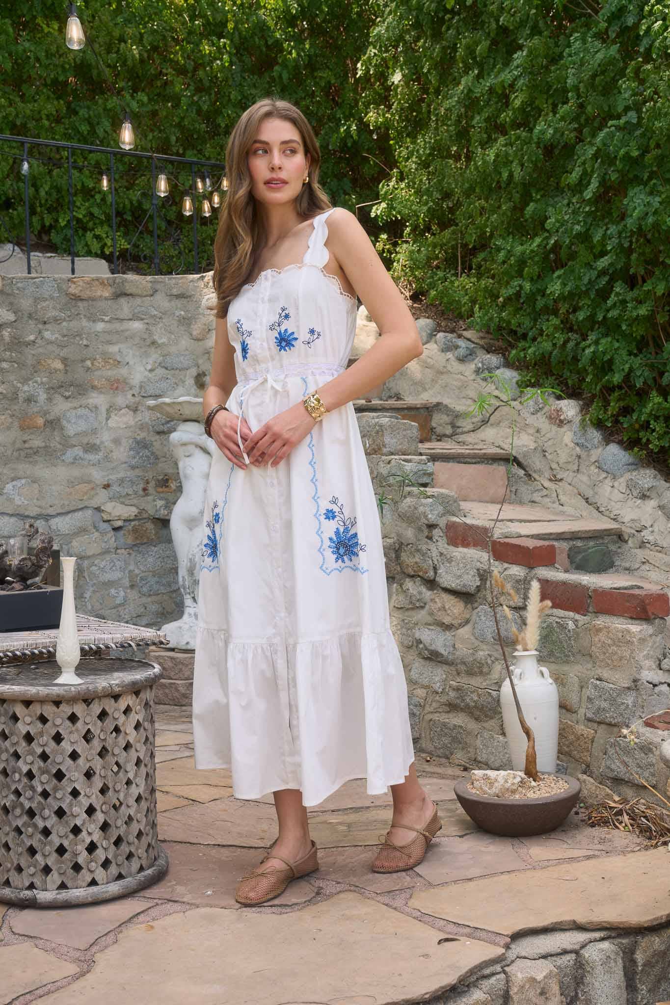 Scalloped Embroidered Midi Dress