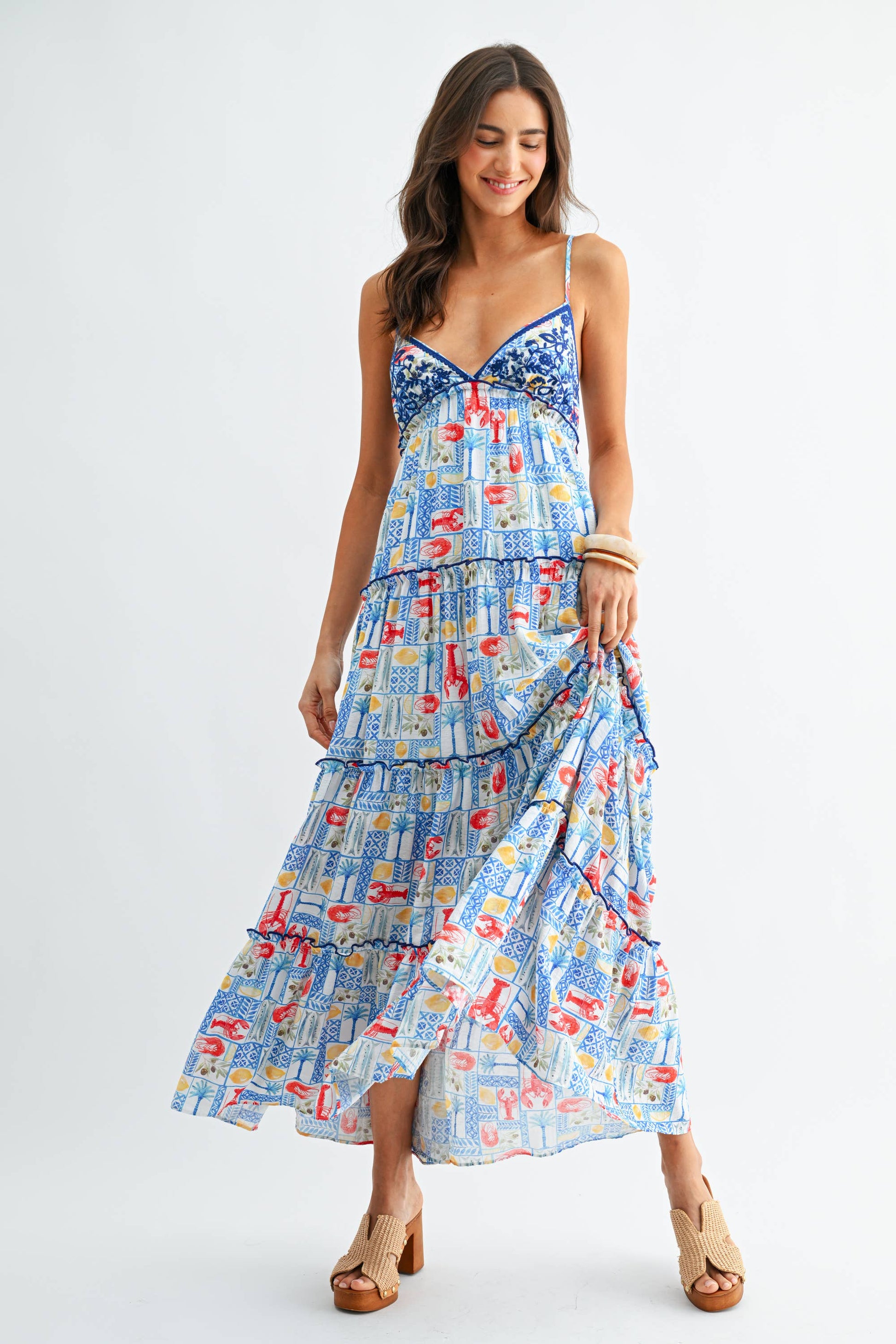 Tiered Maxi Dress with Mediterranean Tile Print