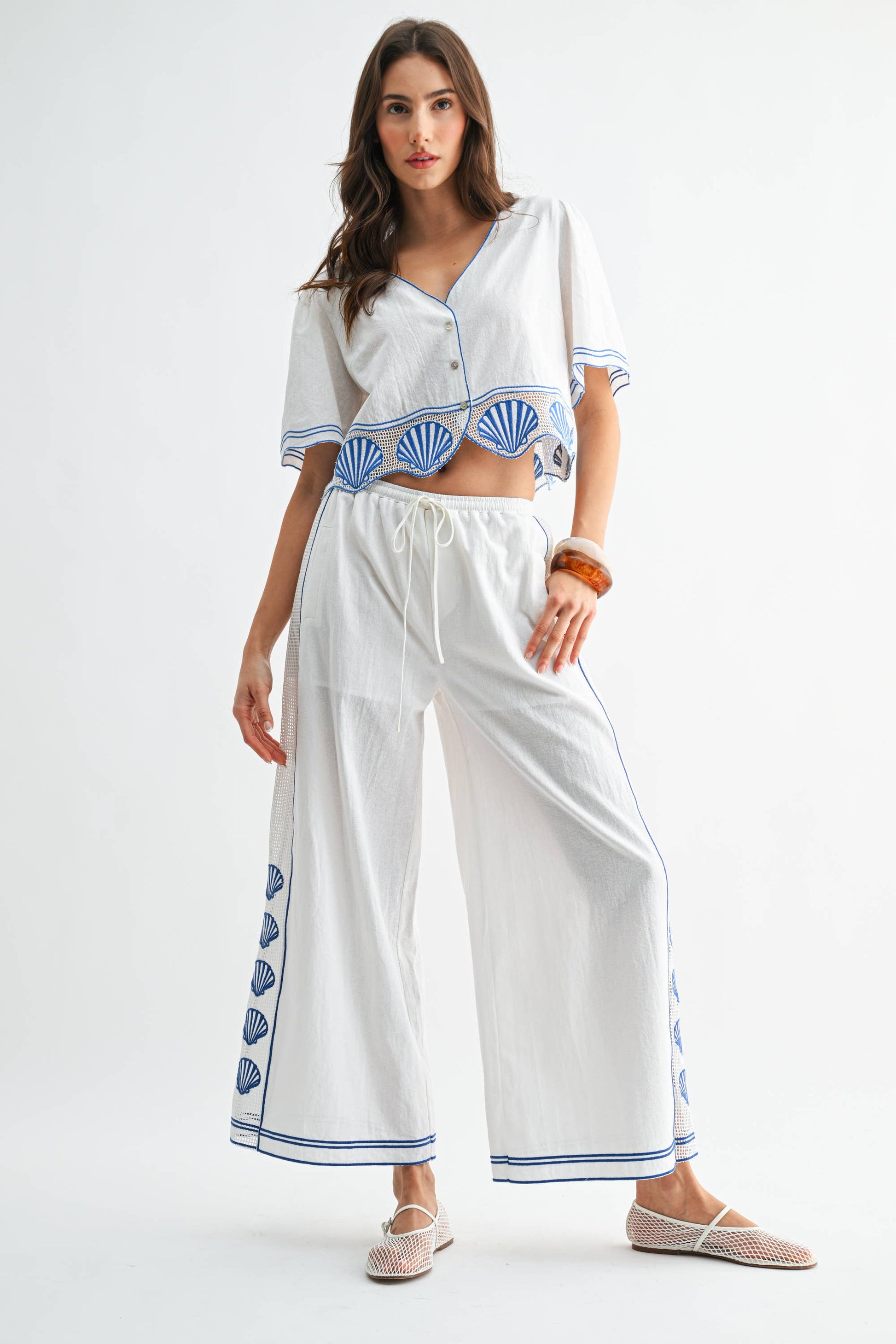 Cotton Crop Top with Shell Embroidered