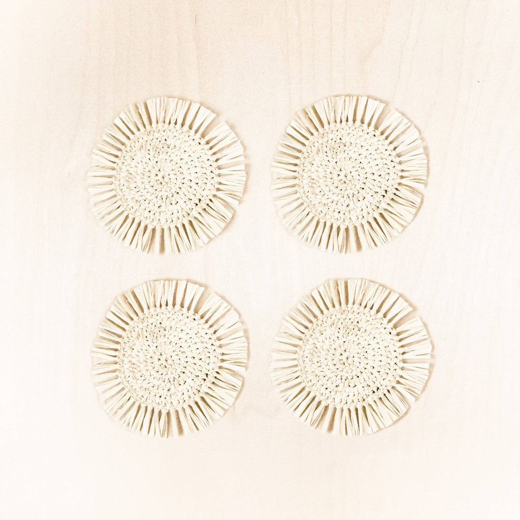 Natural Raffia Round Crochet Coasters with Fringe, set of 4 | LIKHÂ
