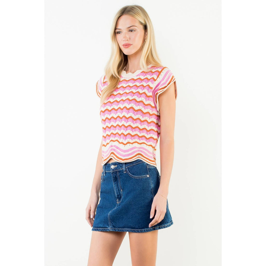 Short Sleeve Striped Pattern Knit Top