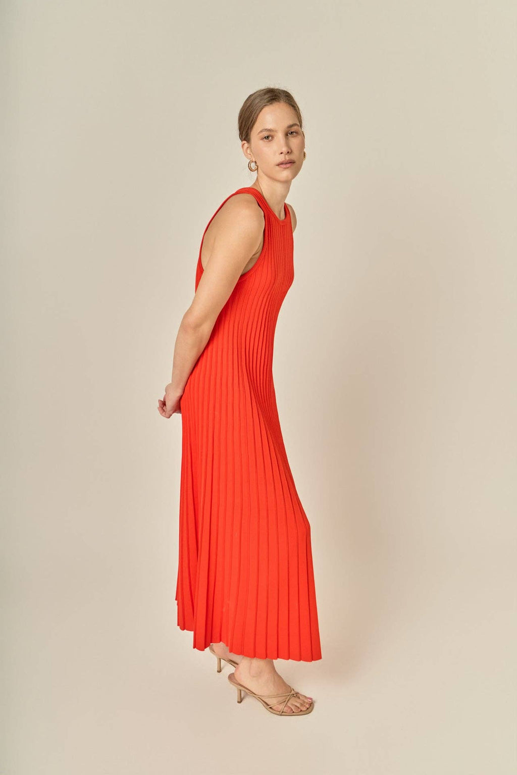 Pleated A-line Knit Midi Dress