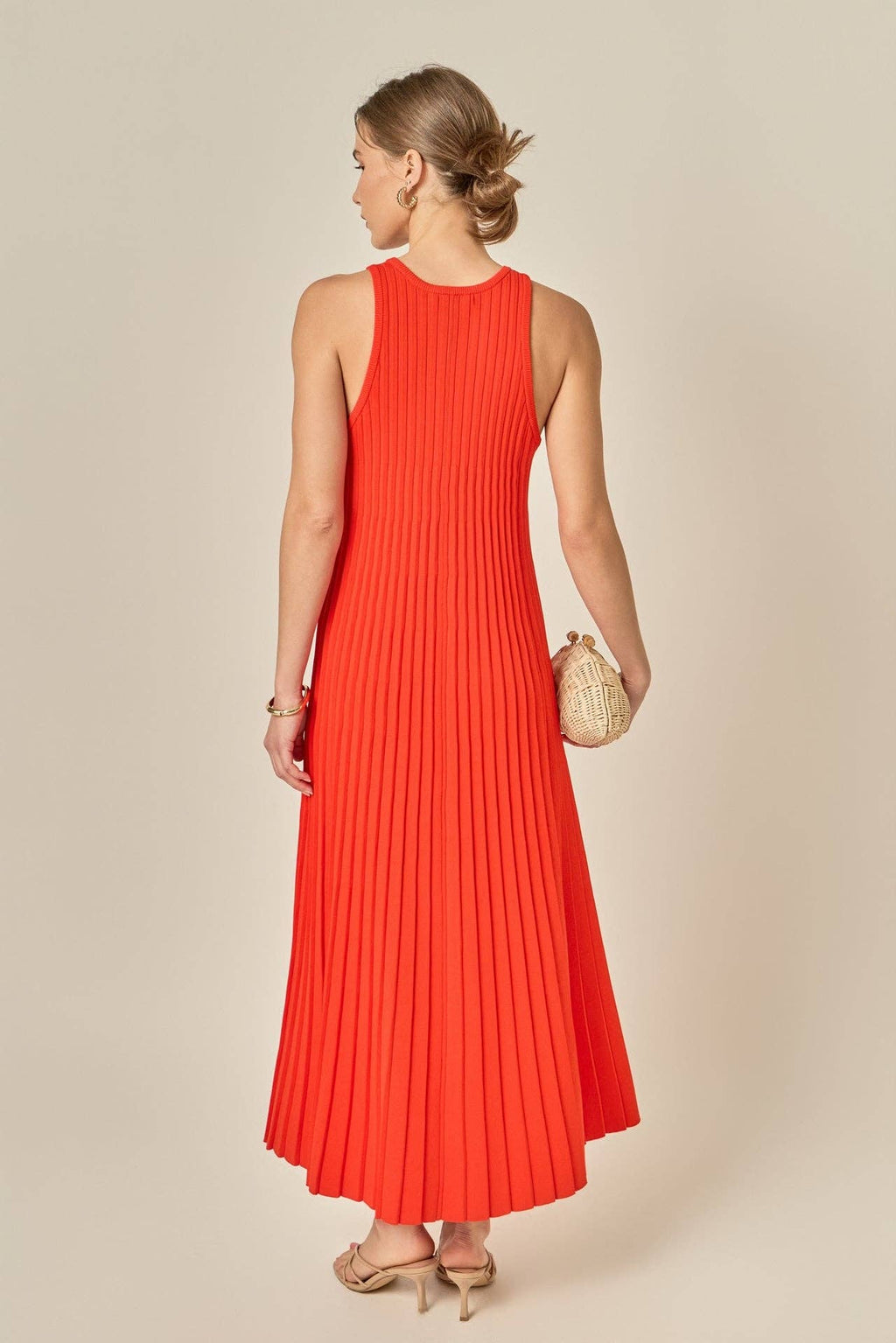Pleated A-line Knit Midi Dress