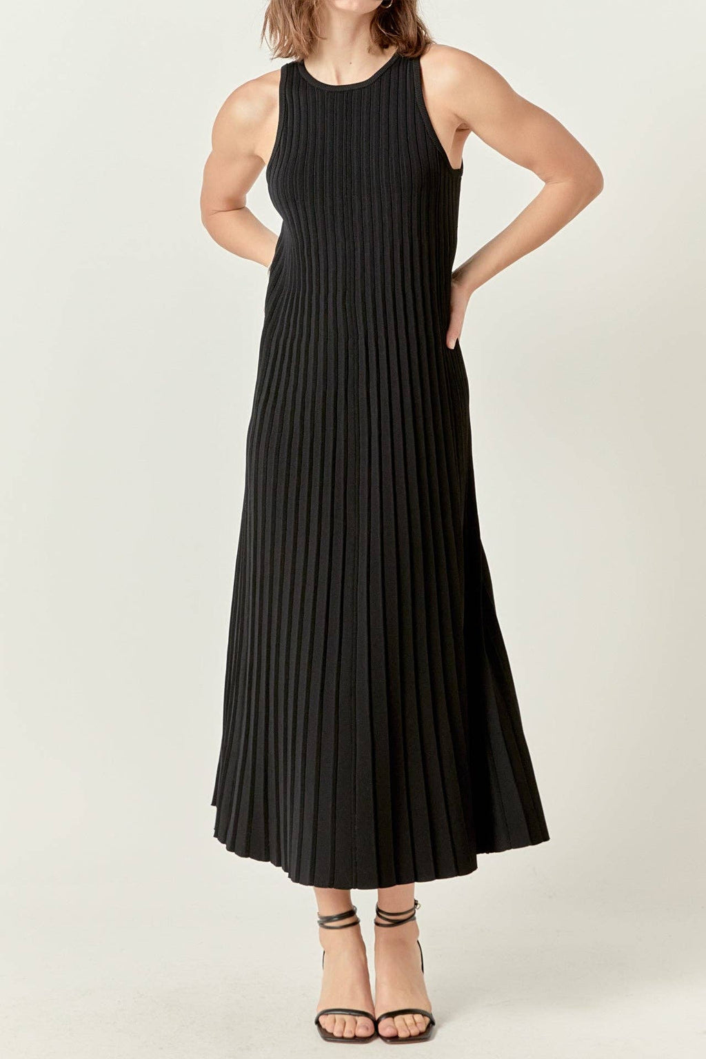 Pleated A-line Knit Midi Dress