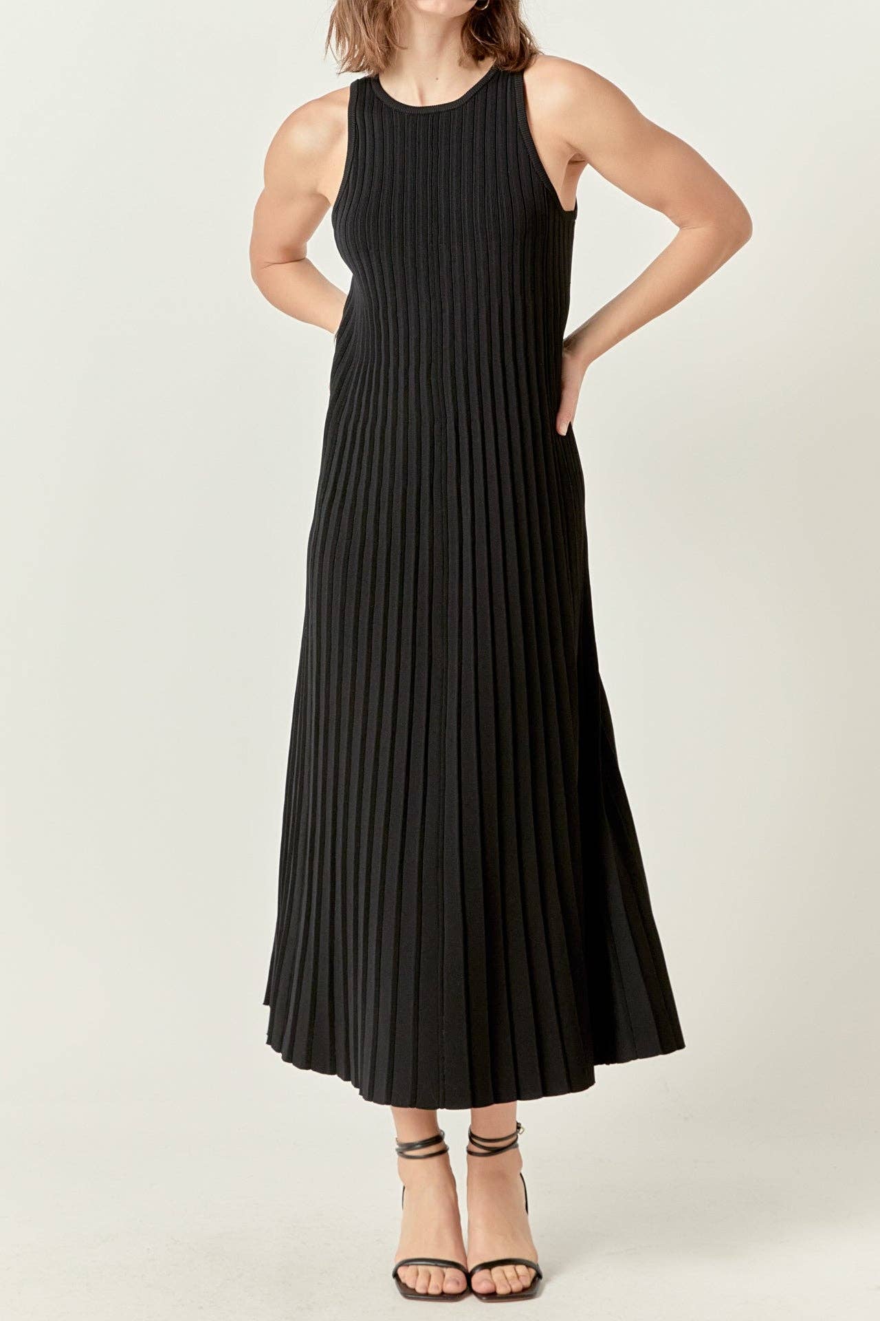 Pleated A-line Knit Midi Dress