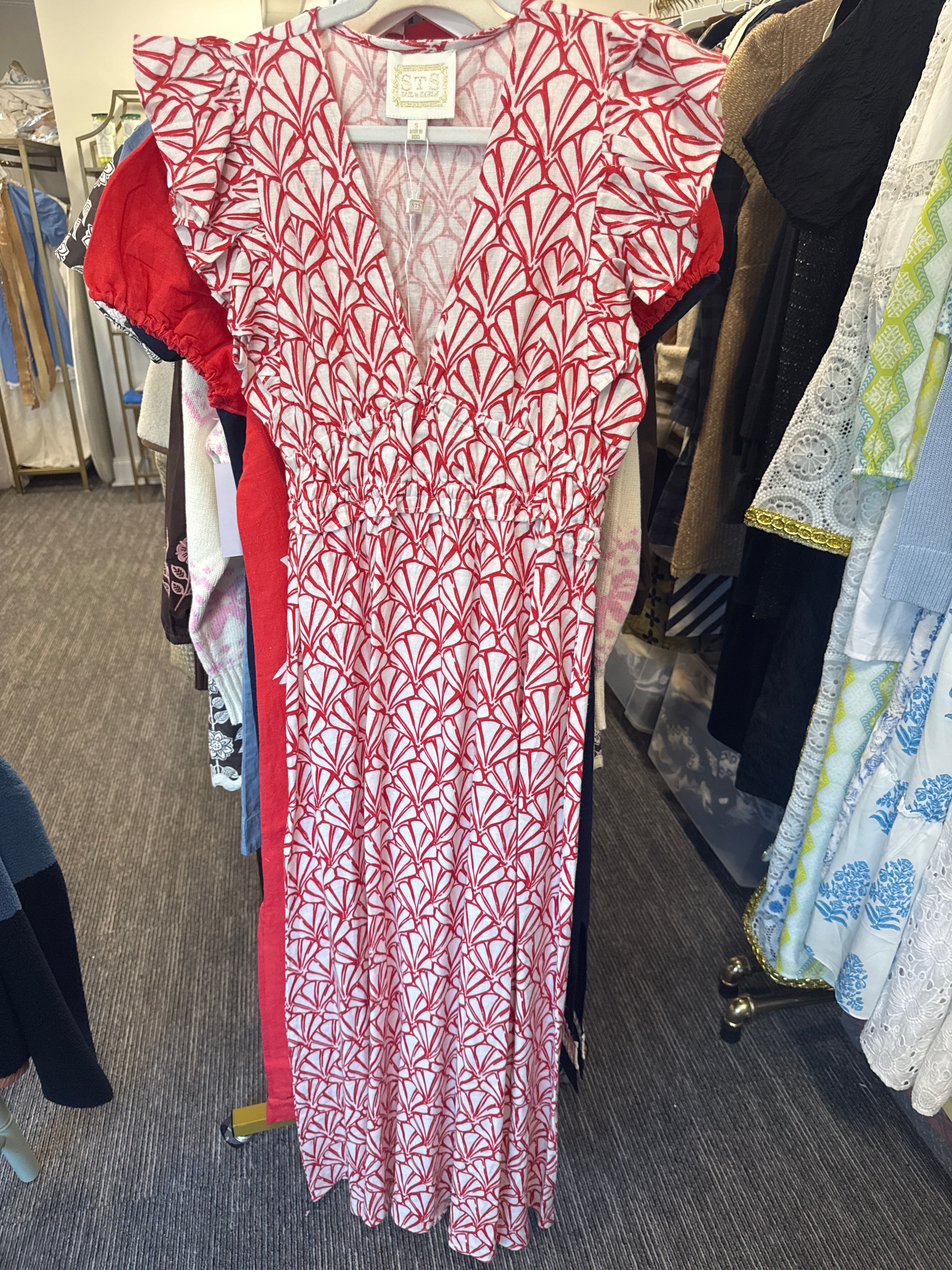Sample Red Shell Print Maxi Dress