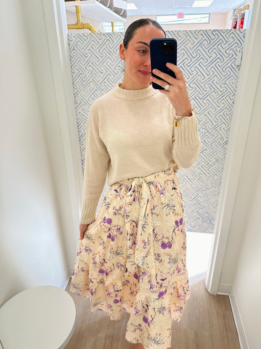 Allison Pearl Midi Skirt in Watercolor Floral