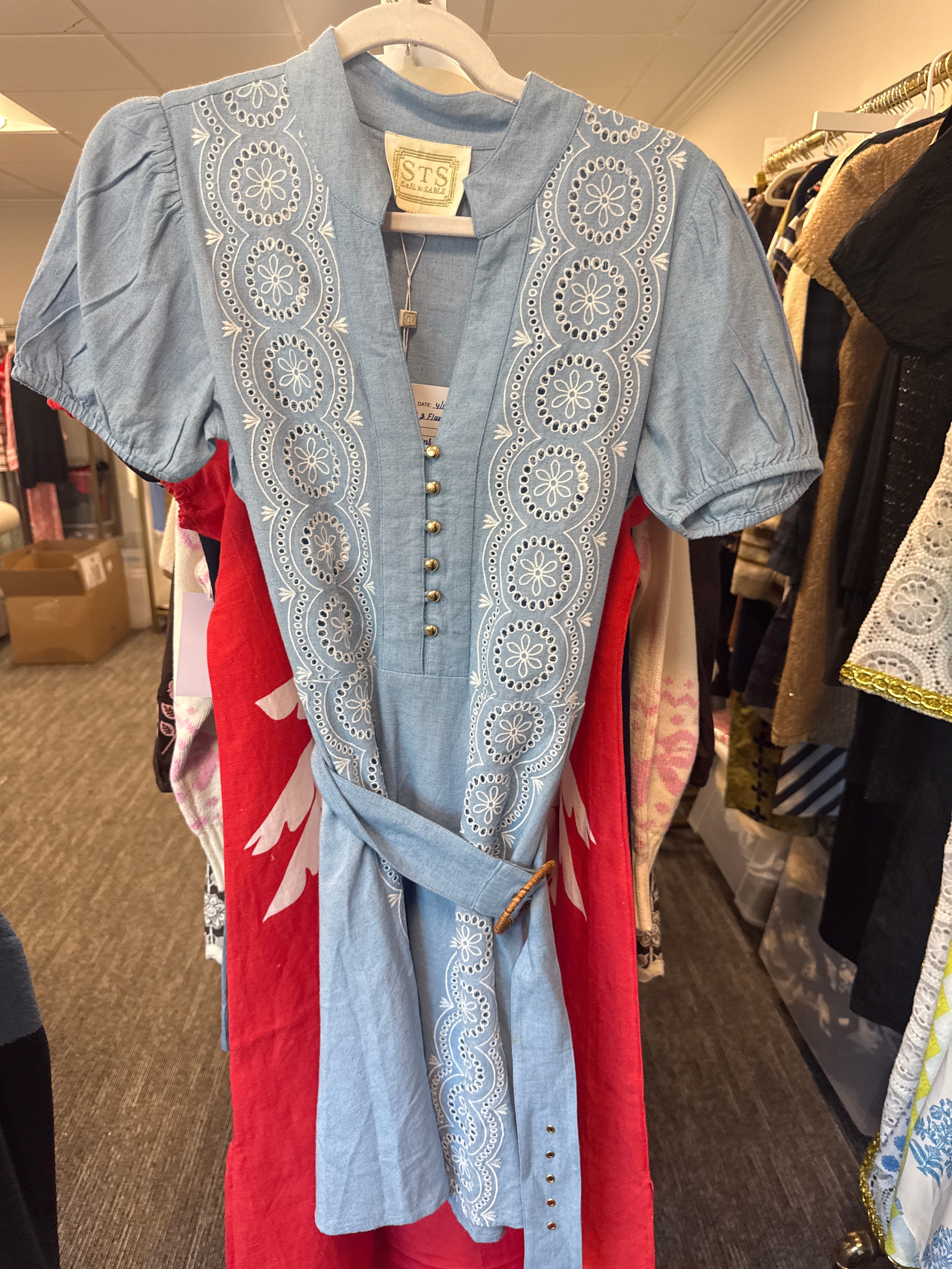 Sample Puff Slv Fit & Flare Dress - Little Boy Blue