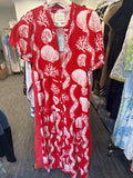Sample Puff Sleeve Button Front Midi - Sea Stripe Red Print