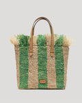 Alfie Fringe Tote w/Leather Handle Raffia w/Leather Handle