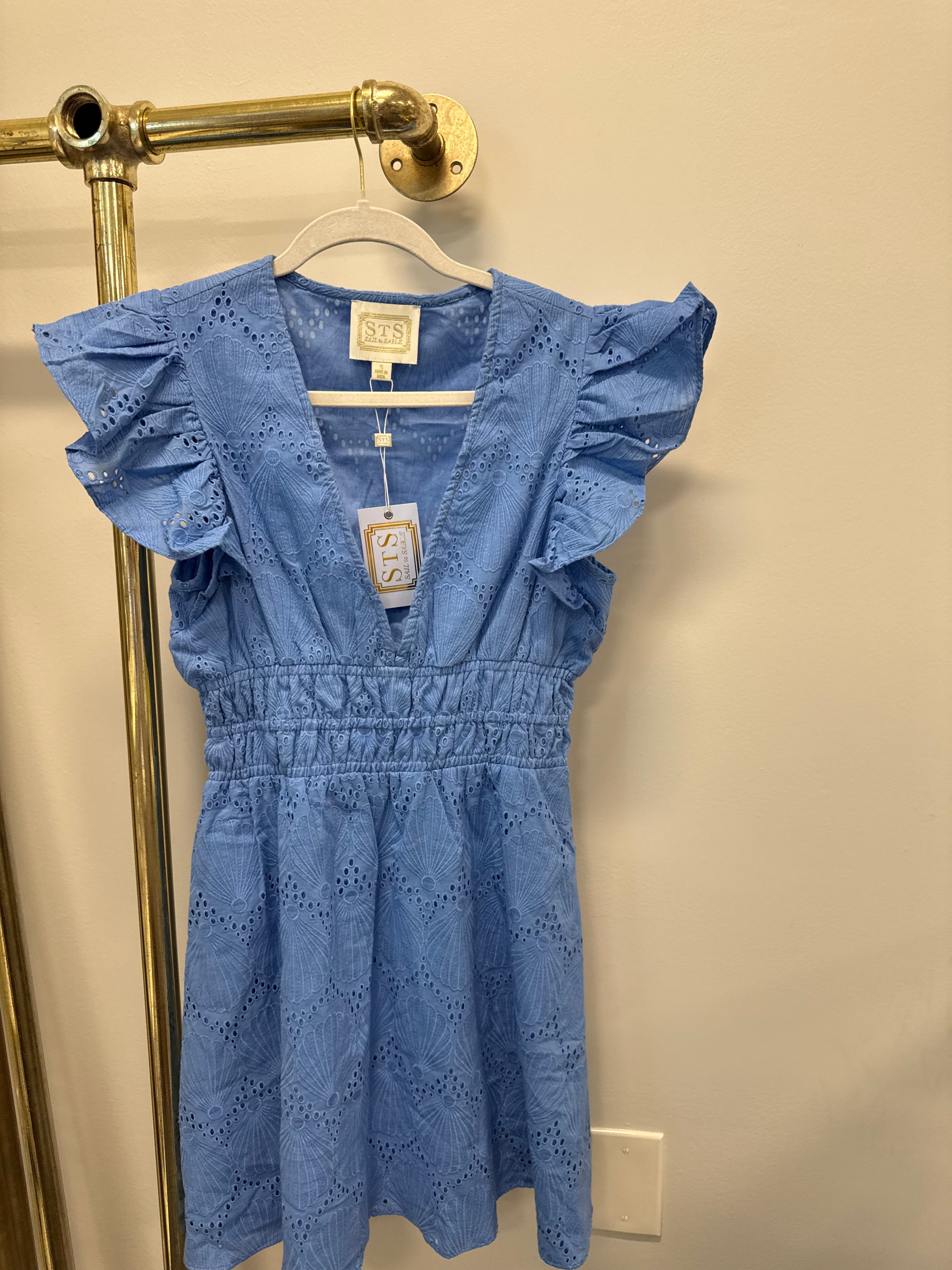 Sample Blue Eyelet Mini Dress (S)