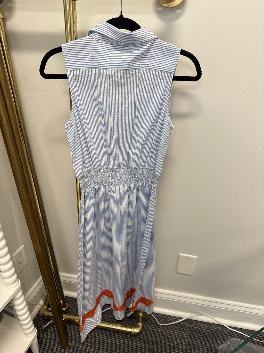 Sample Blue/White Striped Maxi Dress With Red Detailing (S)