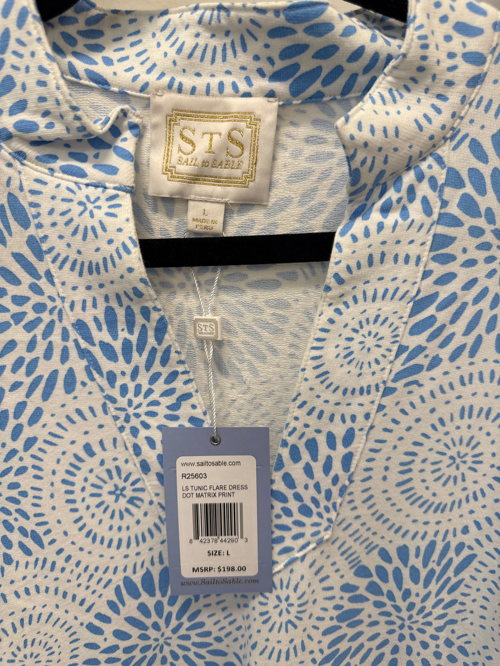 Sample Blue/White Long Sleeve Tunic Flair Dress (L)