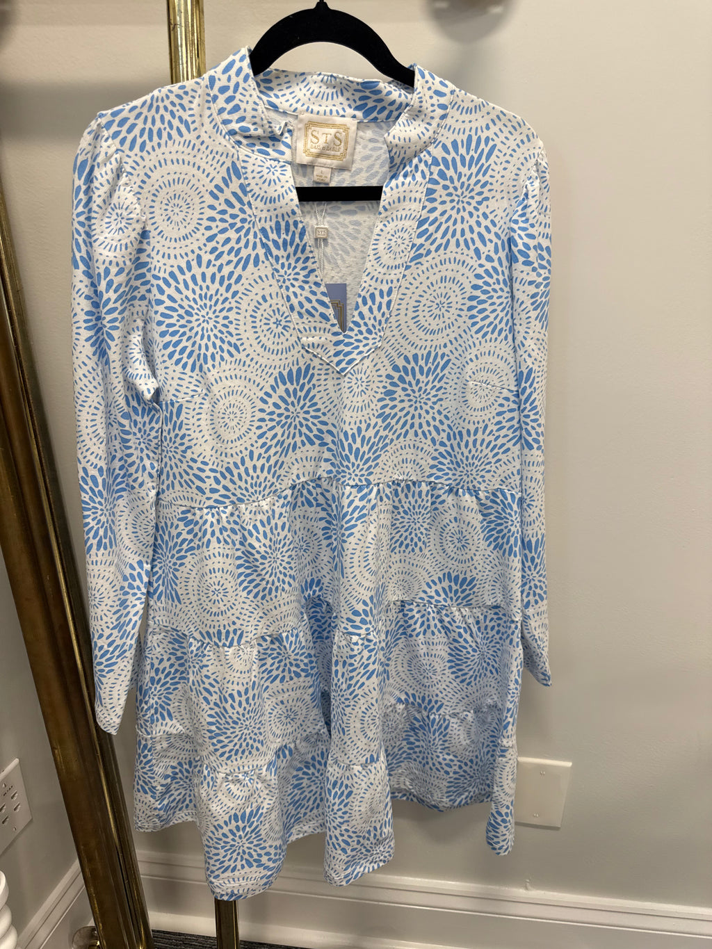 Sample Blue/White Long Sleeve Tunic Flair Dress (L)