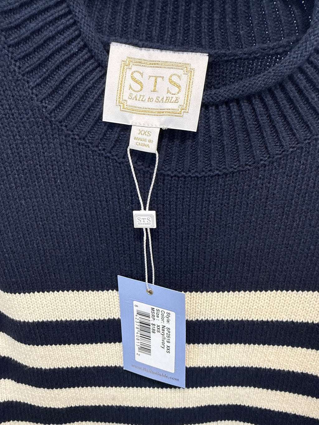 Sample Navy/White Striped Mock Neck Sweater (XXS)