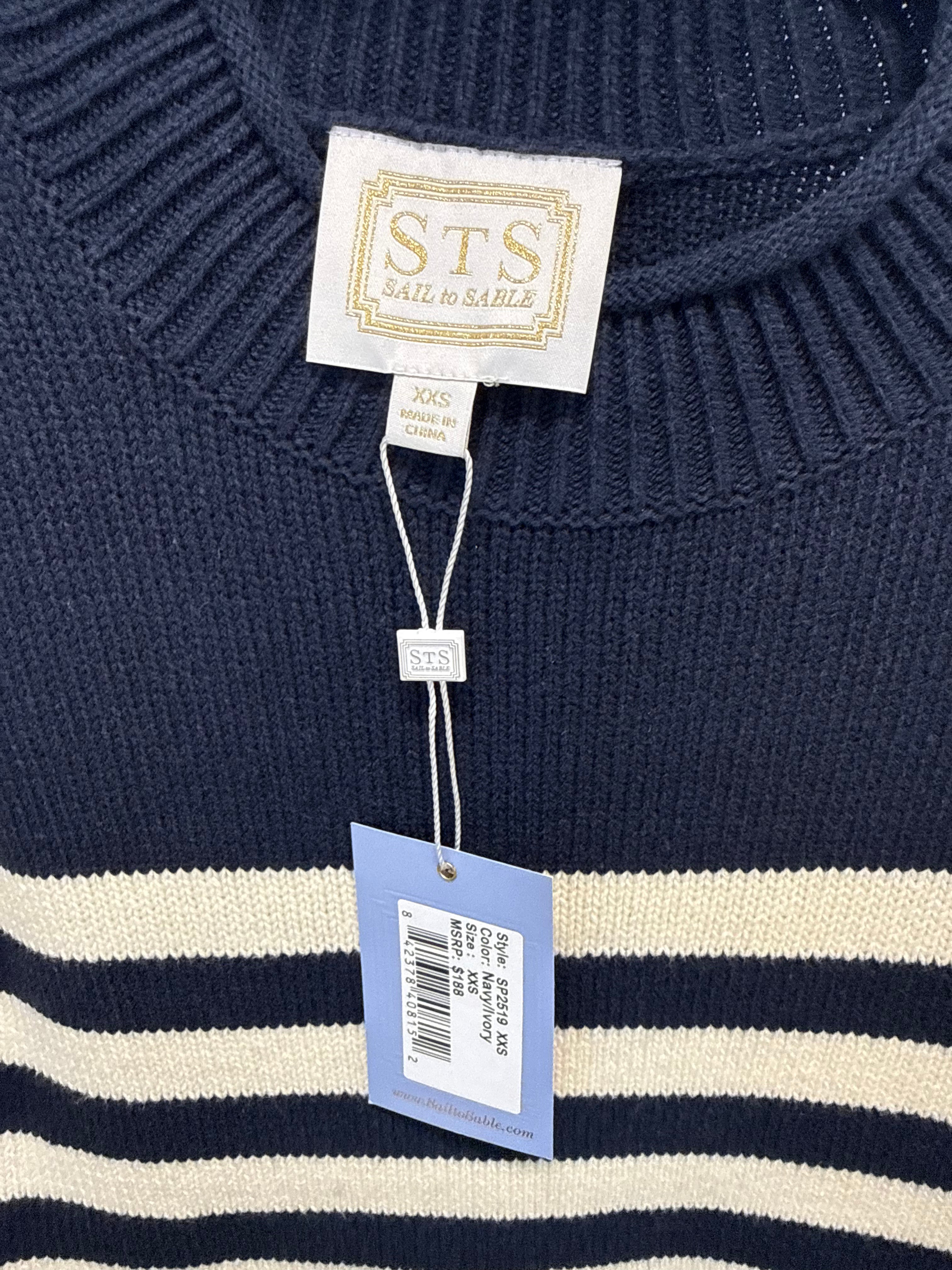 Sample Navy/White Striped Mock Neck Sweater (XXS)