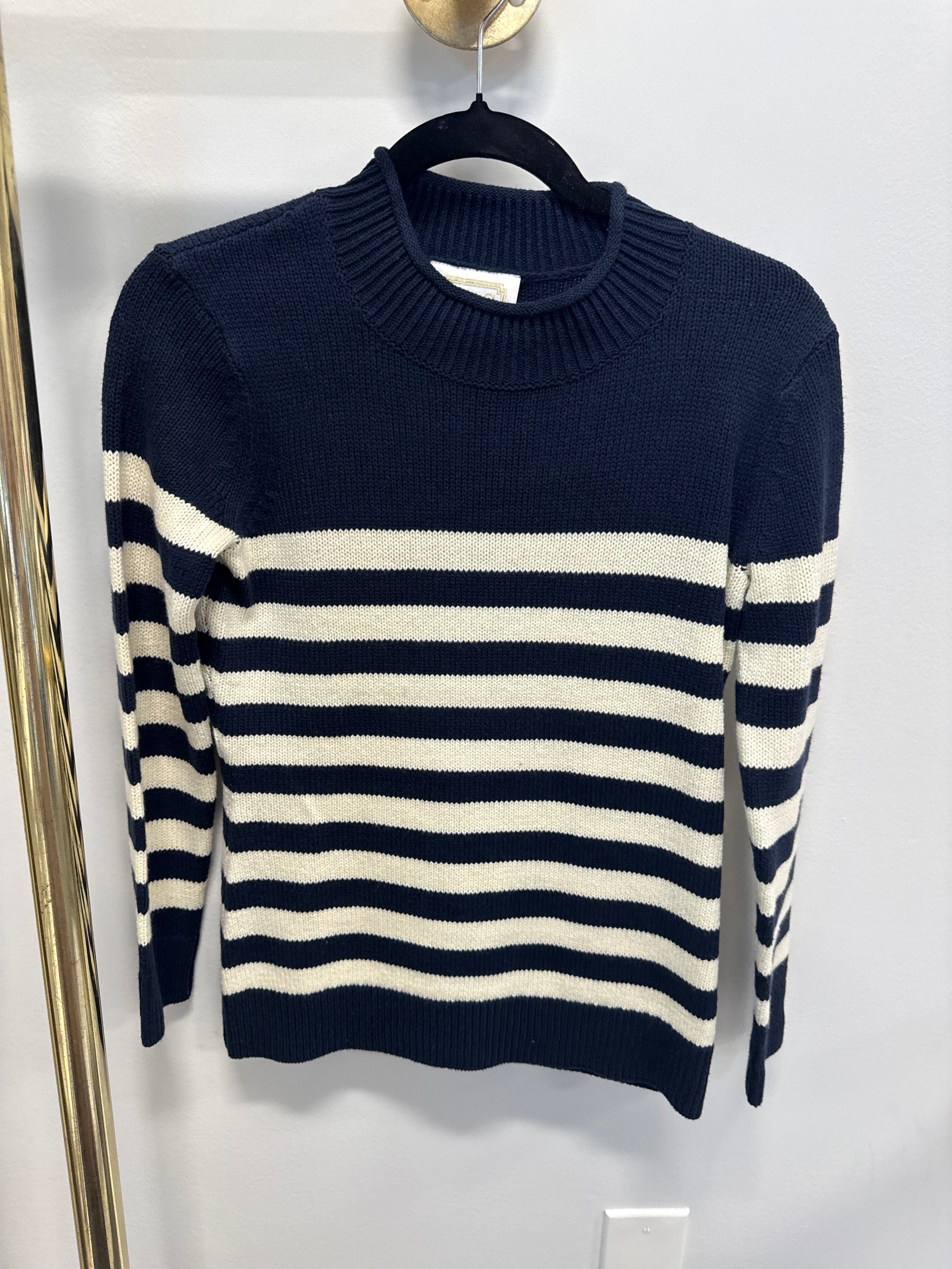 Sample Navy/White Striped Mock Neck Sweater (XXS)