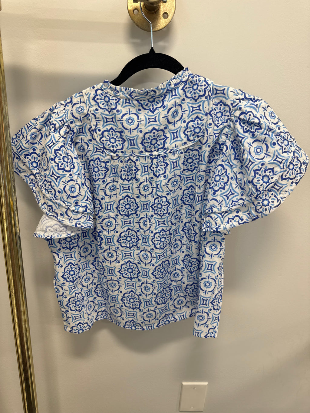 Sample Blue Flutter Sleeve Blouse (XS)