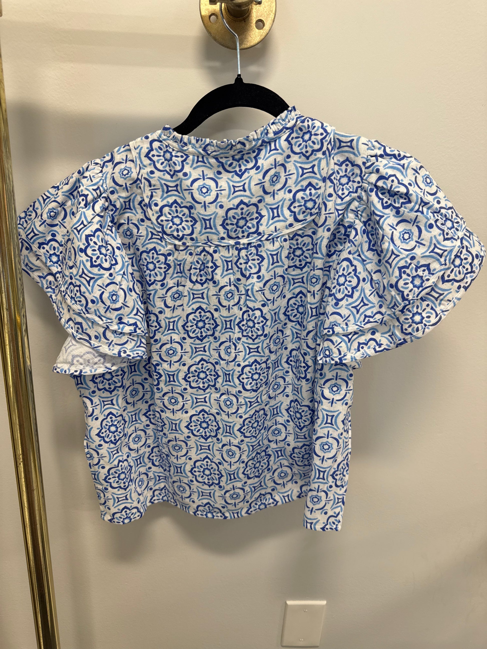 Sample Blue Flutter Sleeve Blouse (XS)
