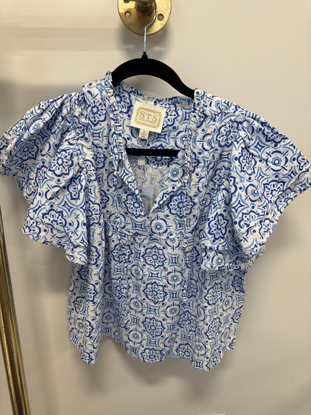Sample Blue Flutter Sleeve Blouse (XS)