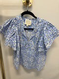 Sample Blue Flutter Sleeve Blouse (XS)