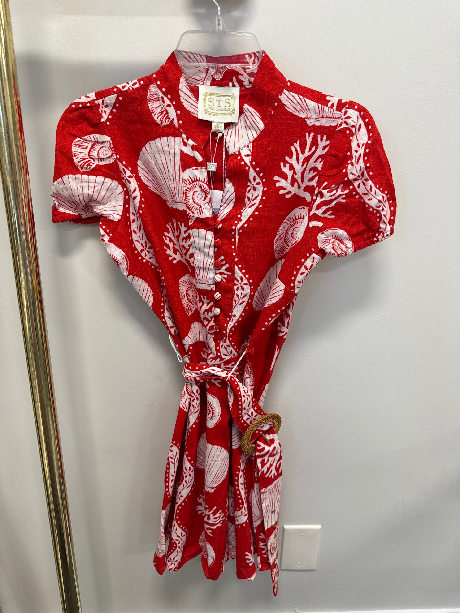Sample Red Seashell Belted Dress (XS)