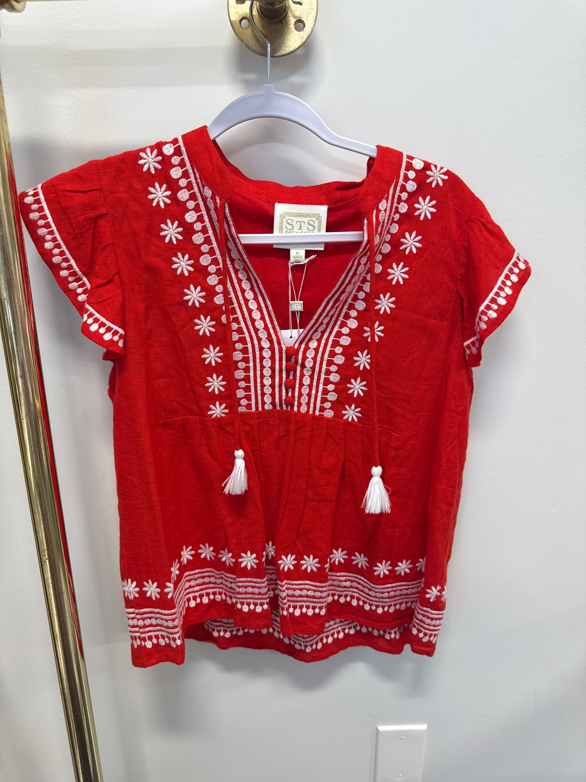 Sample Red Blouse with Tassels (M)