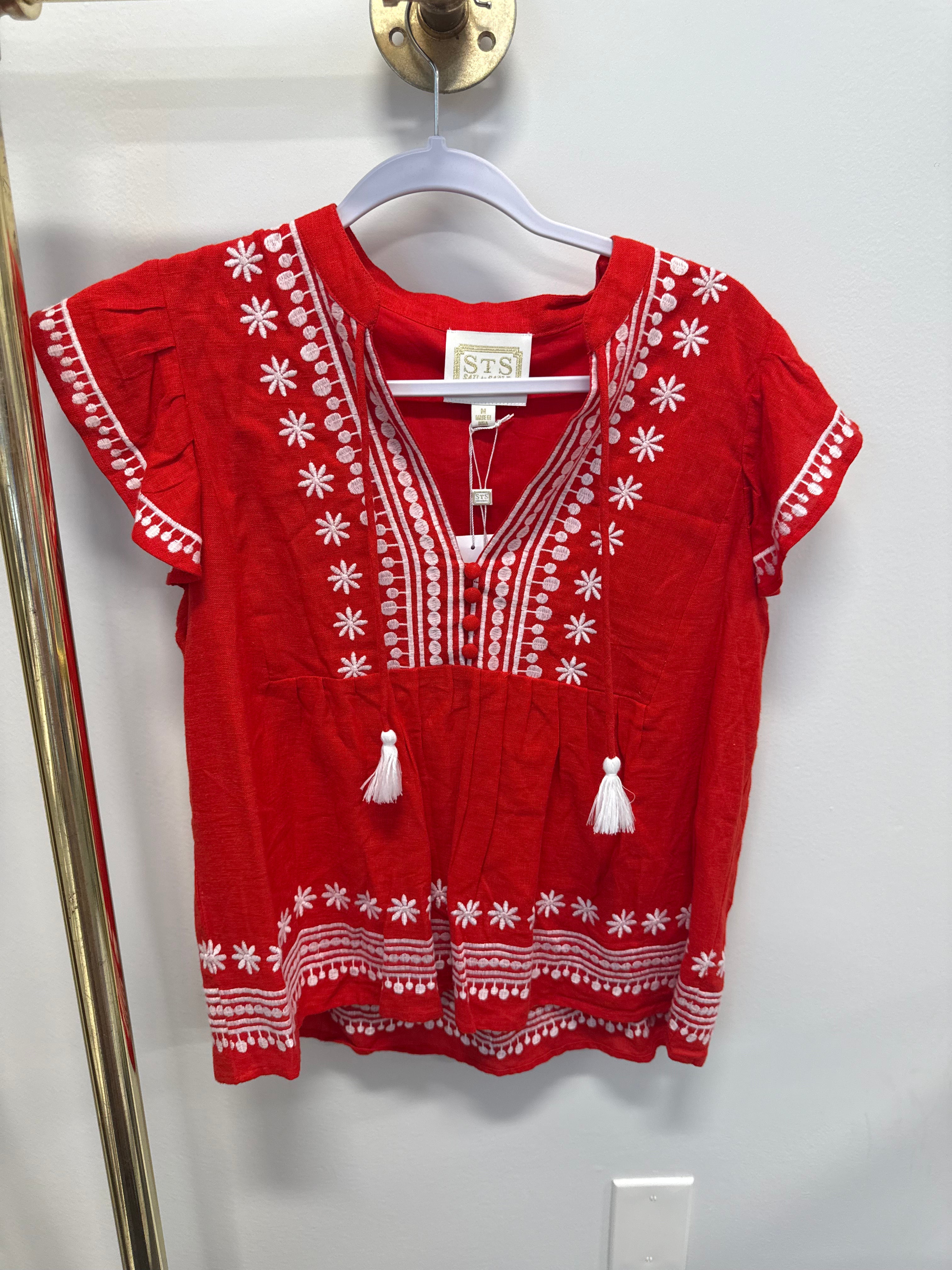 Sample Red Blouse with Tassels (M)