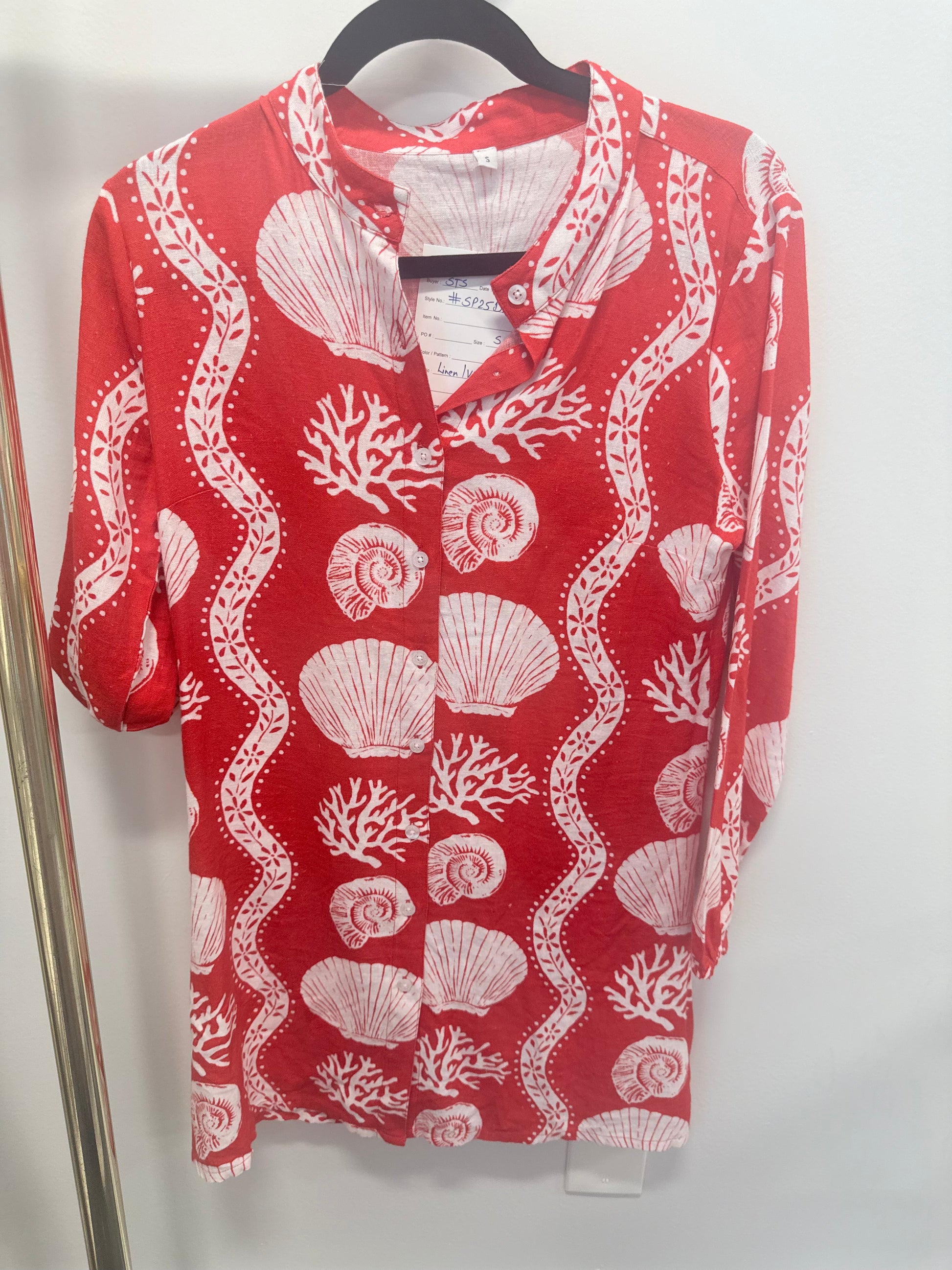 Sample Red Seashell Long Sleeve Dress (S)
