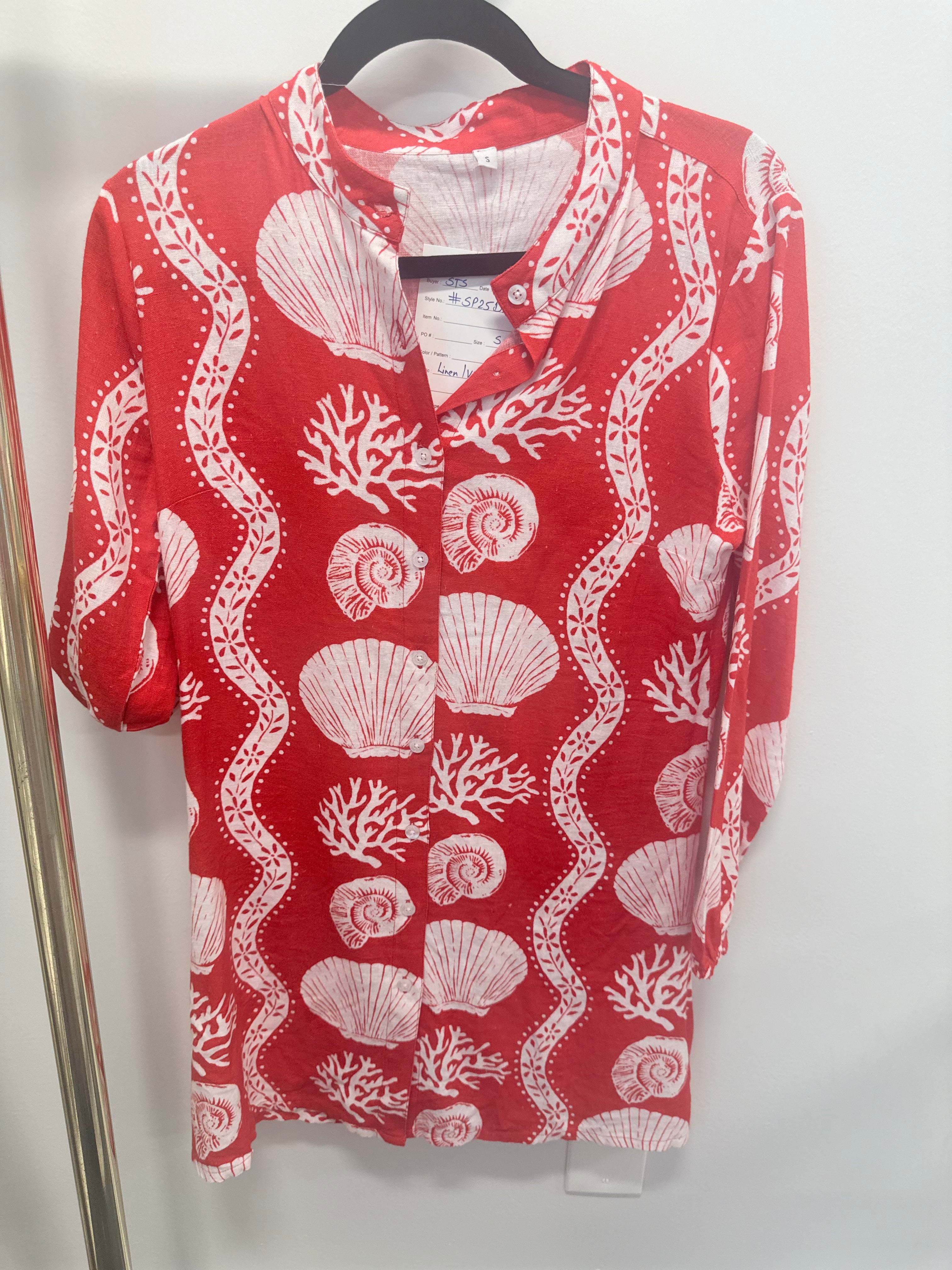Sample Red Seashell Long Sleeve Dress (S)