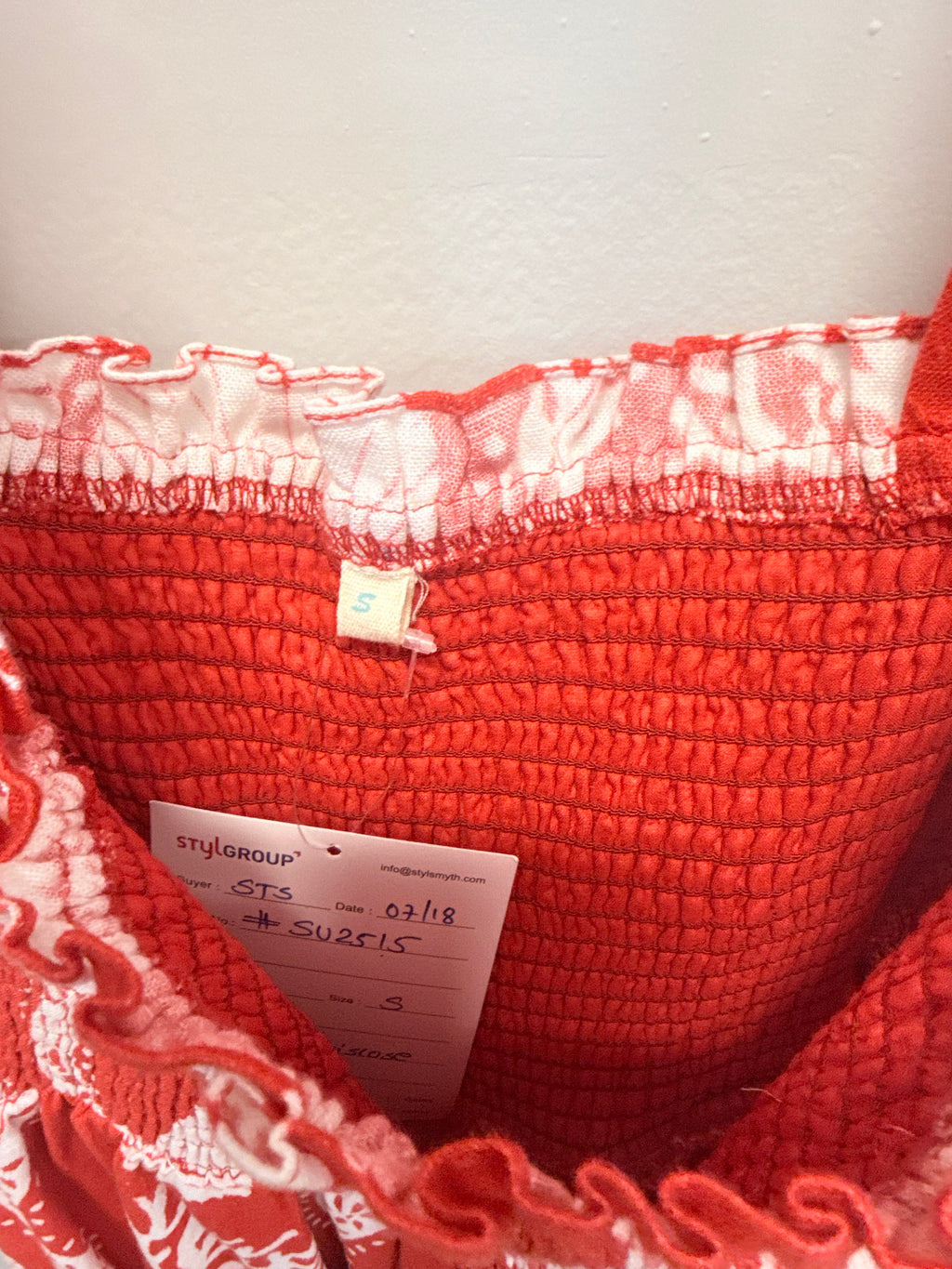 Sample Red Seashell Smocked Mini Dress (S)