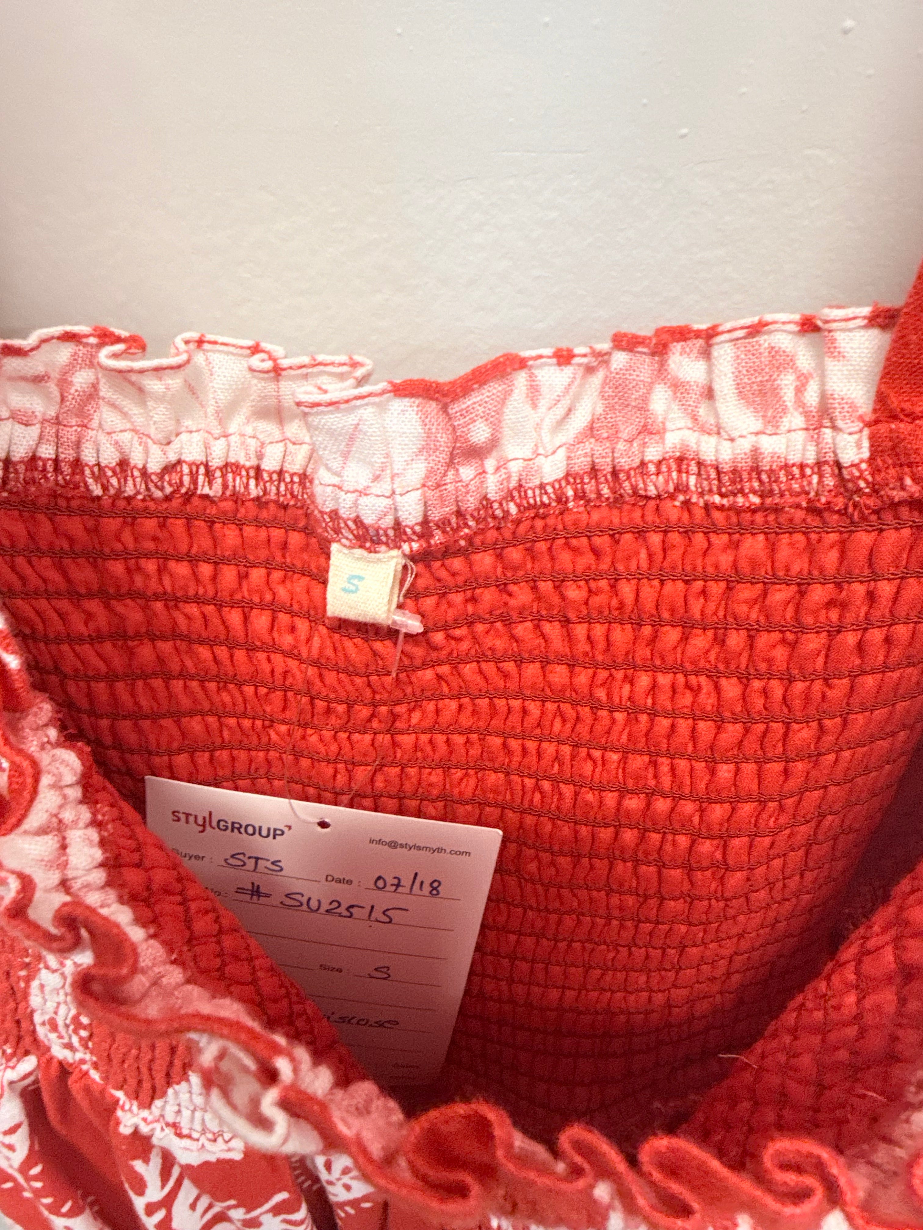 Sample Red Seashell Smocked Mini Dress (S)