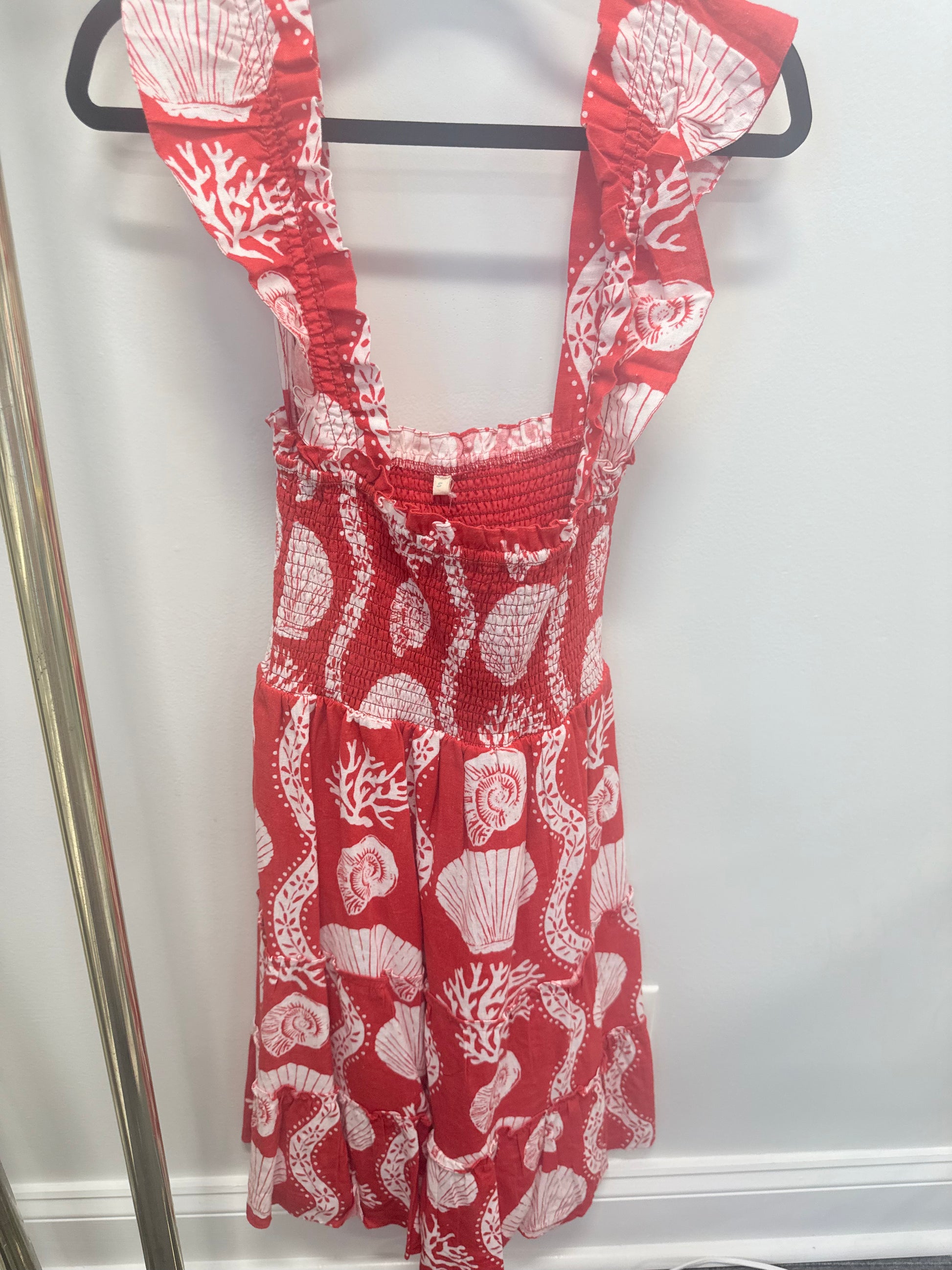Sample Red Seashell Smocked Mini Dress (S)