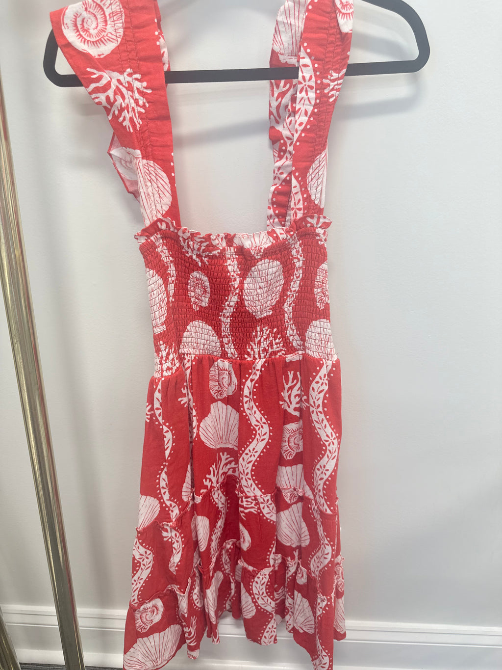 Sample Red Seashell Smocked Mini Dress (S)