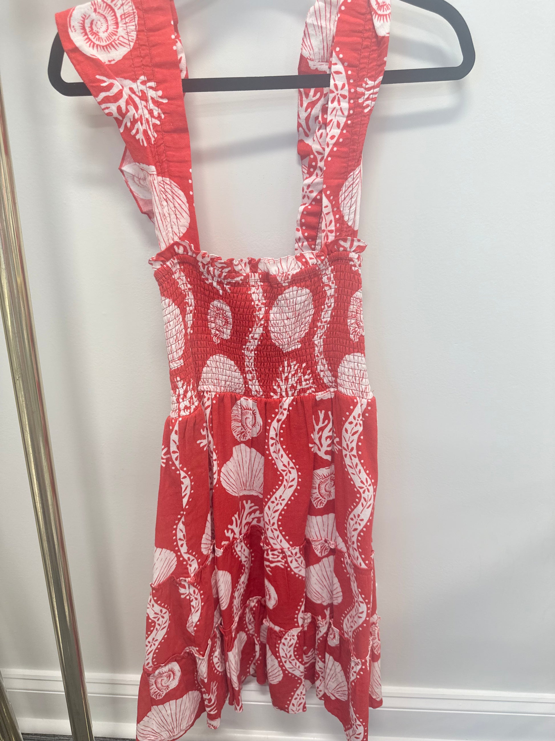 Sample Red Seashell Smocked Mini Dress (S)