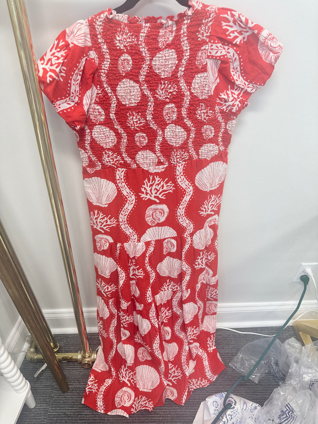 Sample Smocked Red Seashell Maxi Dress (S)