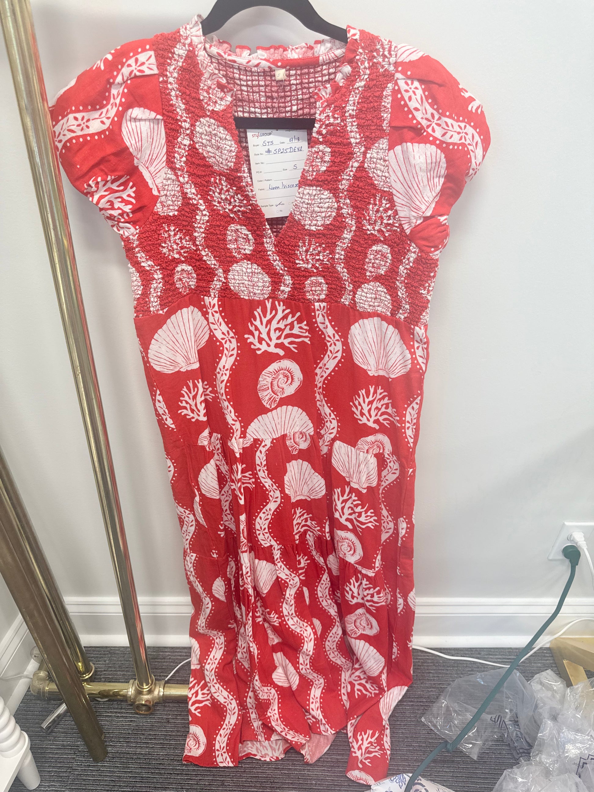 Sample Smocked Red Seashell Maxi Dress (S)