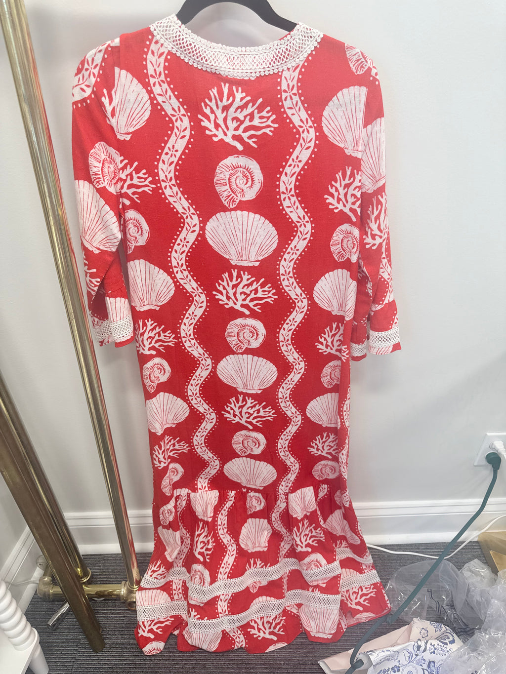 Sample Red V-Neck Seashell Dress (S)
