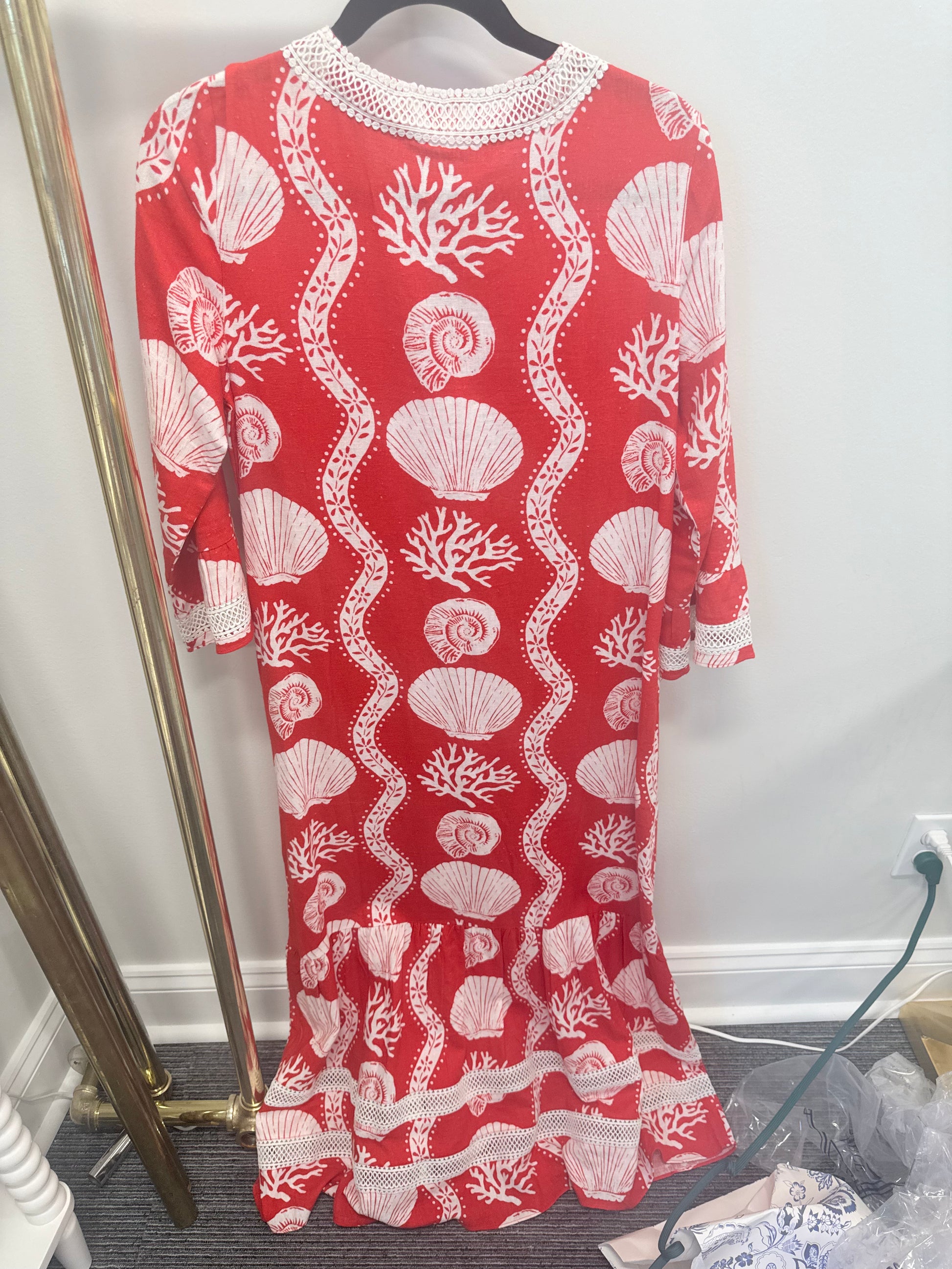 Sample Red V-Neck Seashell Dress (S)
