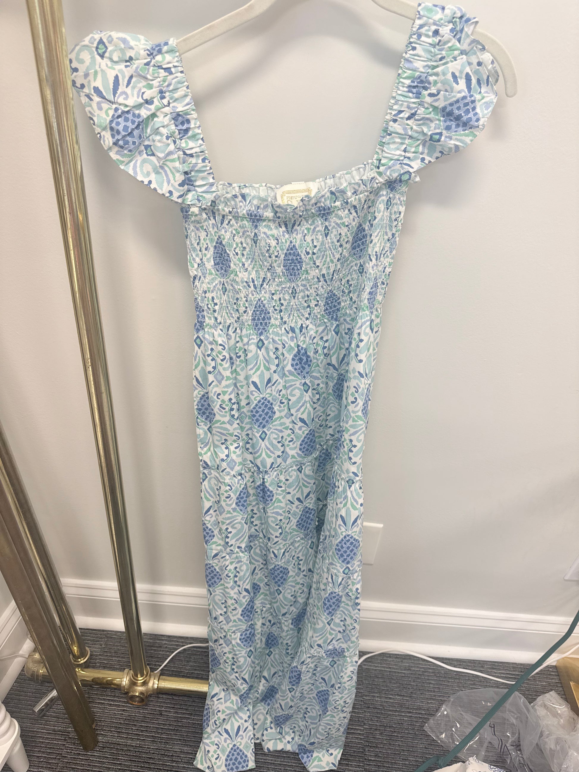 Sample Blue Patterned Smocked Maxi Dress (S)