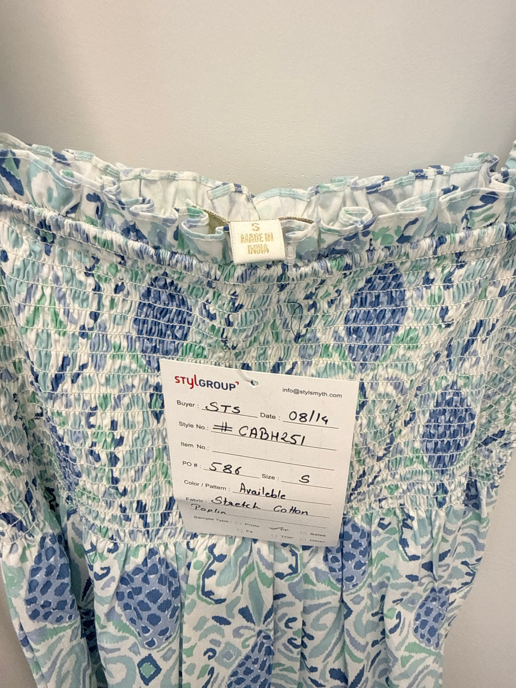 Sample Blue Patterned Smocked Maxi Dress (S)